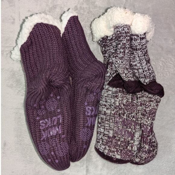 Muk luks socks 2 pair plum color sherpa lined cabin socks non slip - Picture 4 of 5